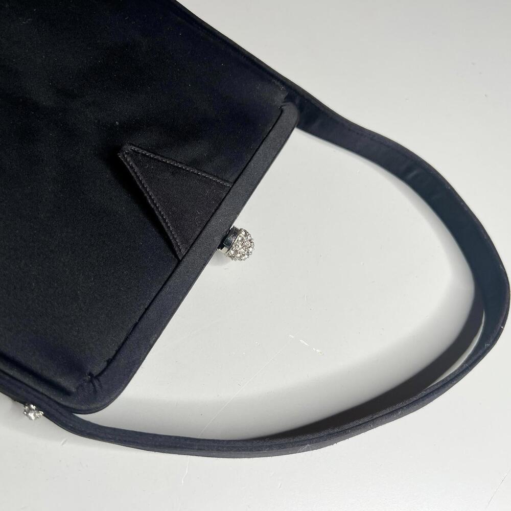 Vintage Lewis Top Handle Bag Womens Small Black Satin Rhinestone Purse Evening - Picture 2 of 7